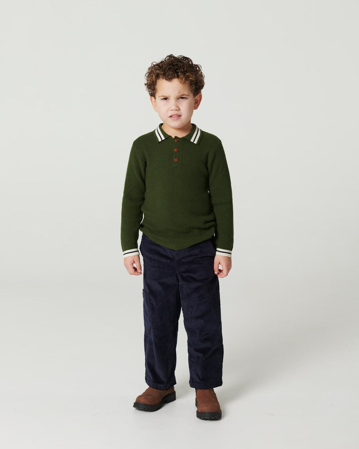 Strikket Vaffelstruktur Polo - Dk. Green Comb.