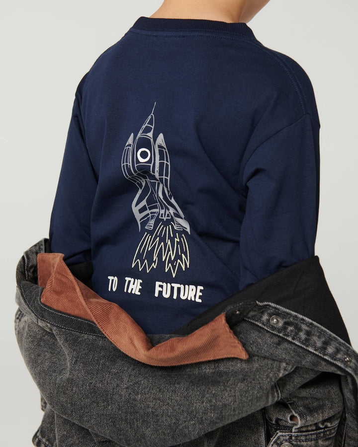 L/Æ T-Shrt m. Print - Navy