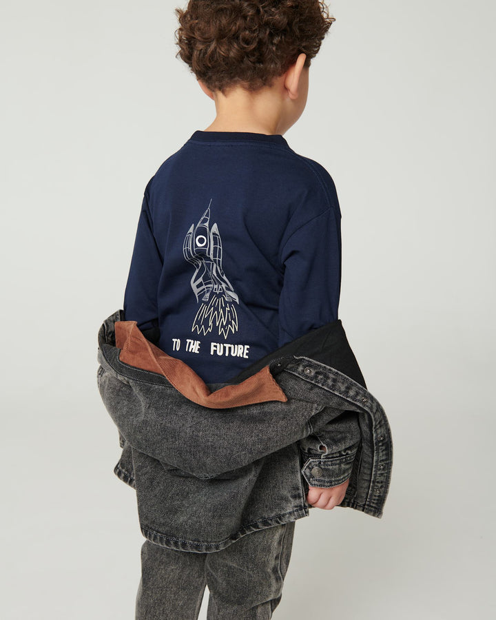 L/Æ T-Shrt m. Print - Navy