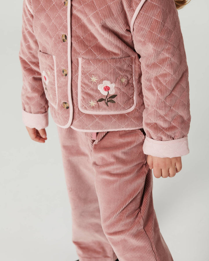 Quilted Fløjlsjakke m. Broderi - Winter Rose