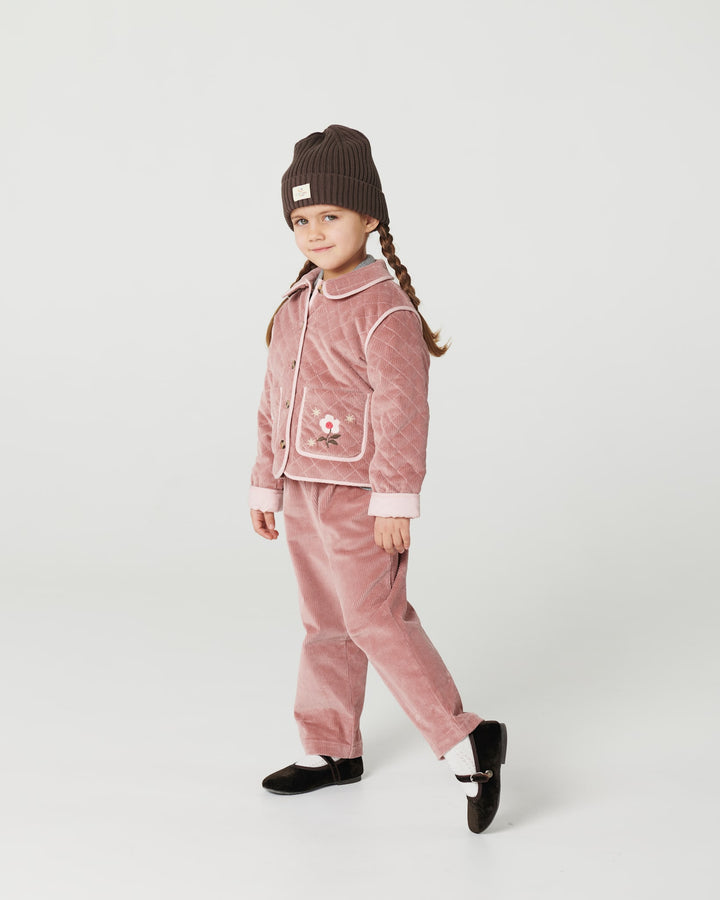 Quilted Fløjlsjakke m. Broderi - Winter Rose