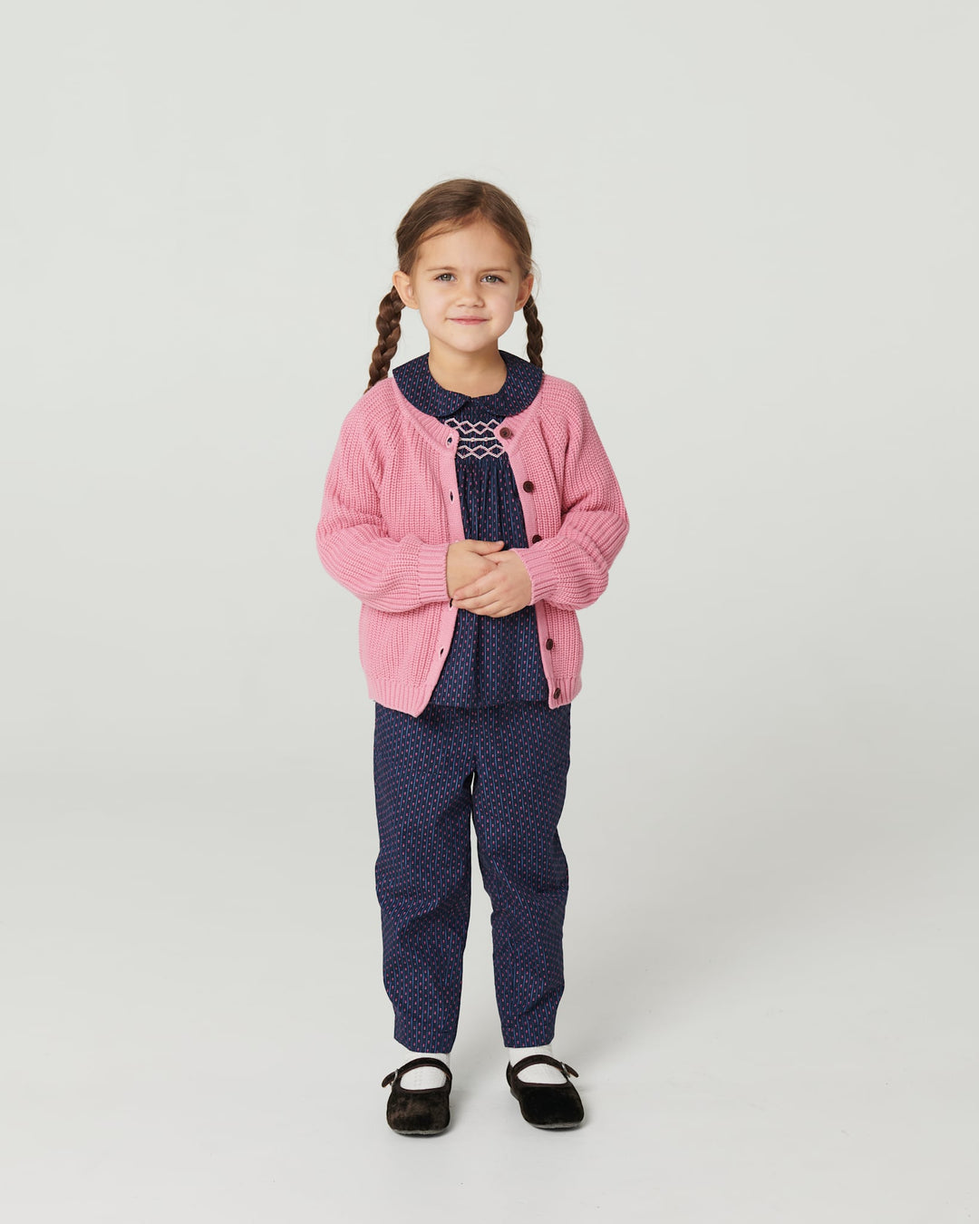 Printet Bukser m. Justerbar Talje & Lommer - Navy Flower Aop