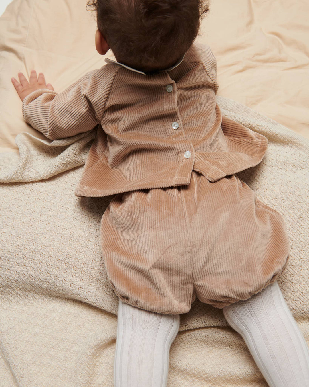 Baby Sæt i Fløjl m. Krave - Beige