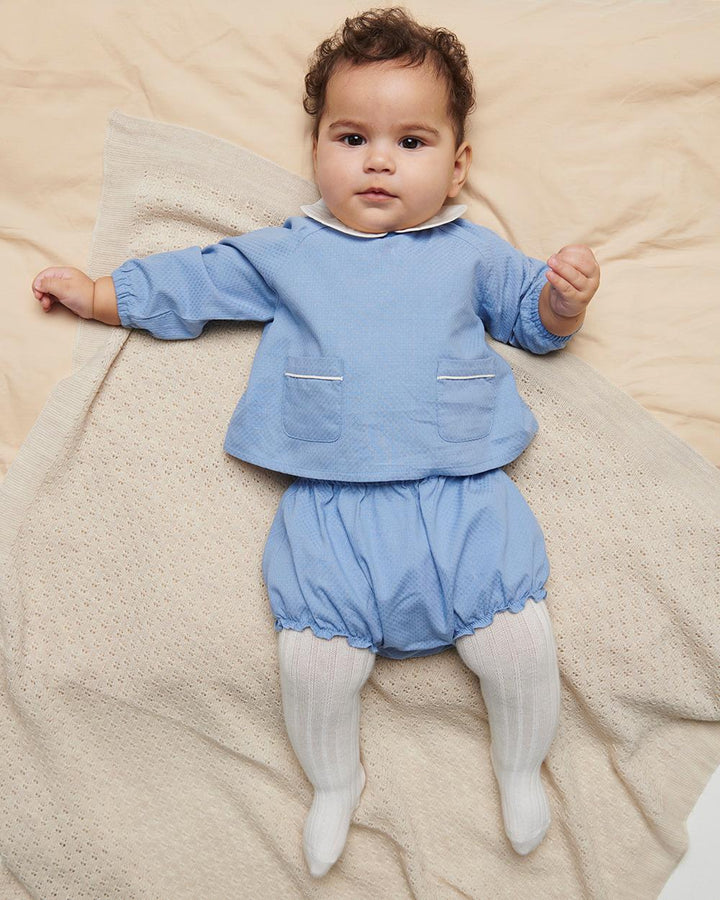 Baby Sæt m. Skjortebluse & Bloomers - Endless Blue