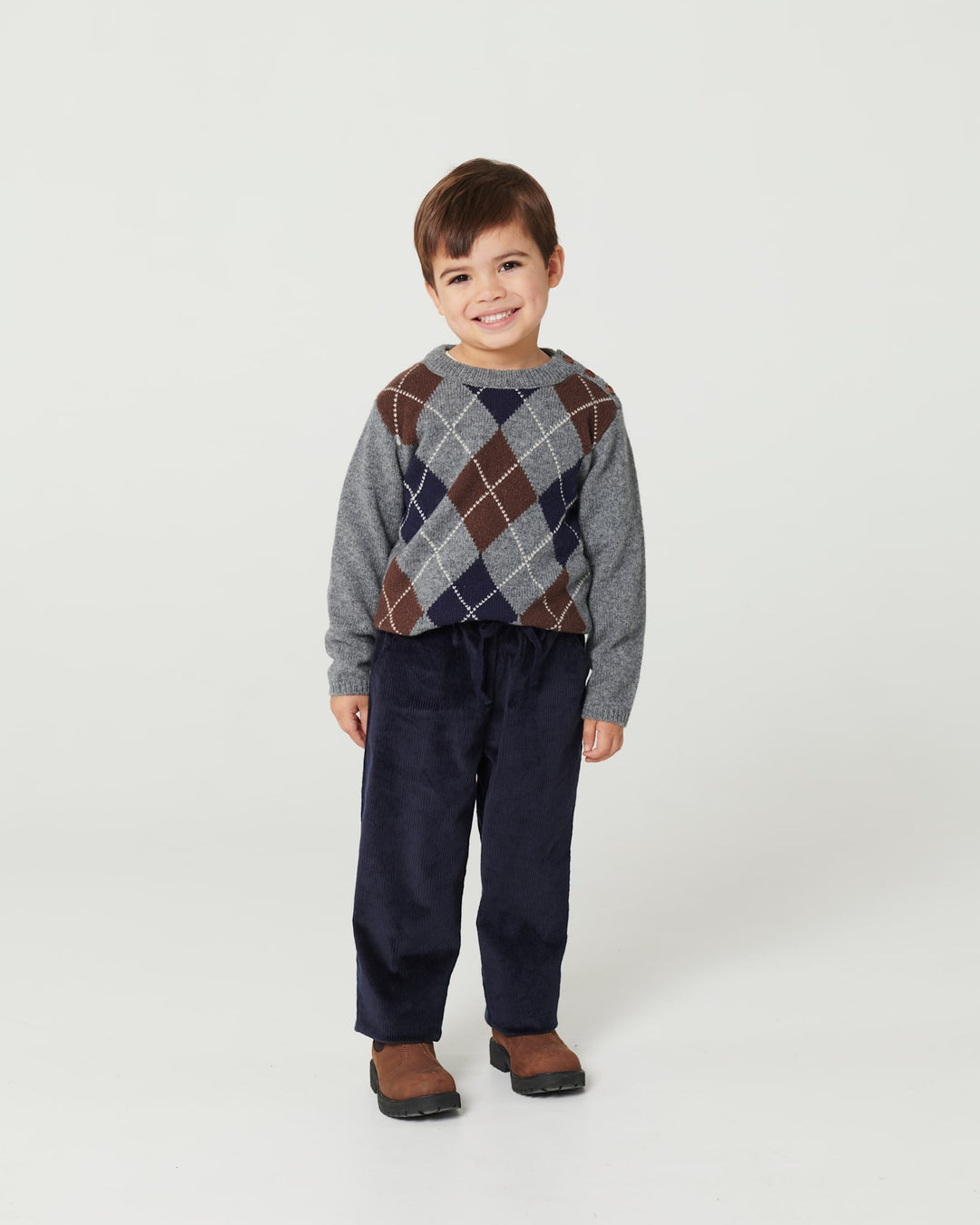 Striktrøje m. Rudediamant Mønster - Grey Mel./Dk. Brown/Navy Comb.
