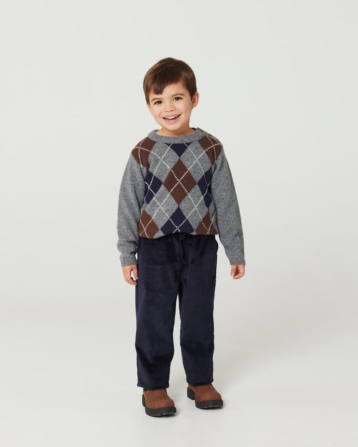 Striktrøje m. Rudediamant Mønster - Grey Mel./Dk. Brown/Navy Comb.