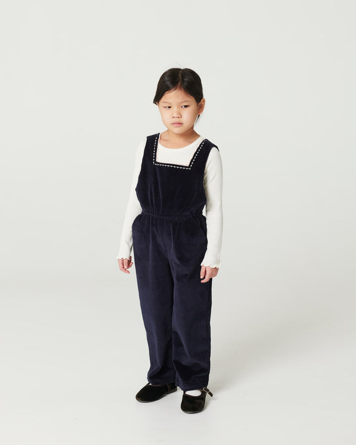 Fløjls Heldragt m. Broderi - Navy