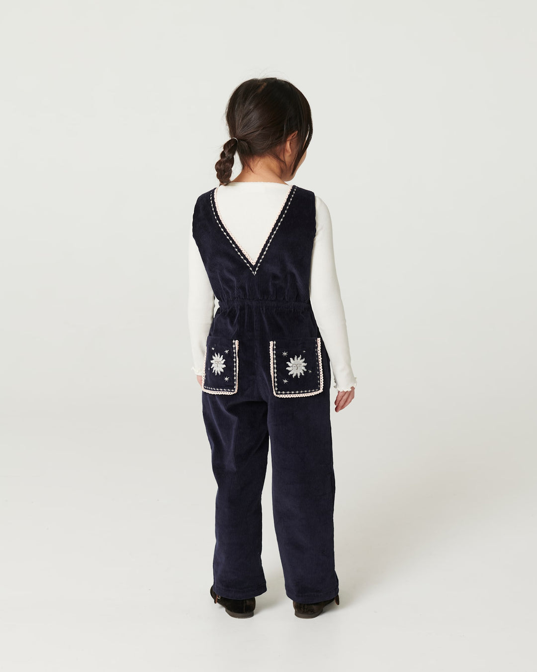 Fløjls Heldragt m. Broderi - Navy