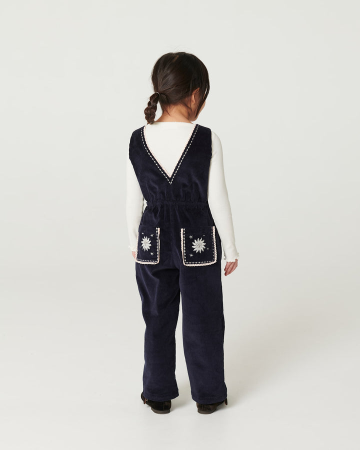 Fløjls Heldragt m. Broderi - Navy