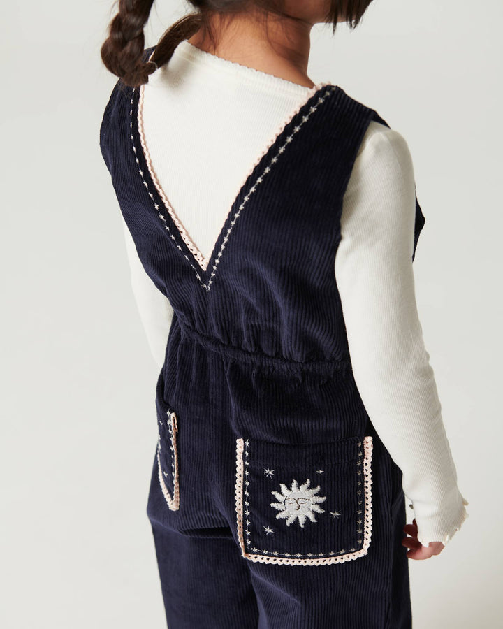Fløjls Heldragt m. Broderi - Navy