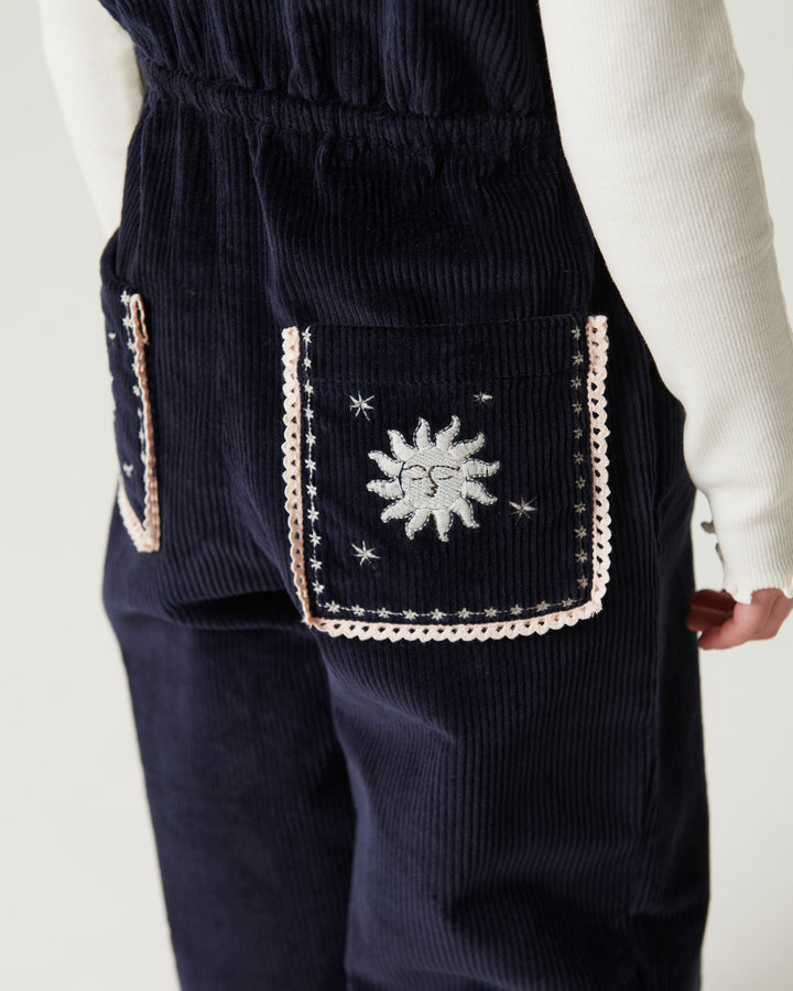 Fløjls Heldragt m. Broderi - Navy
