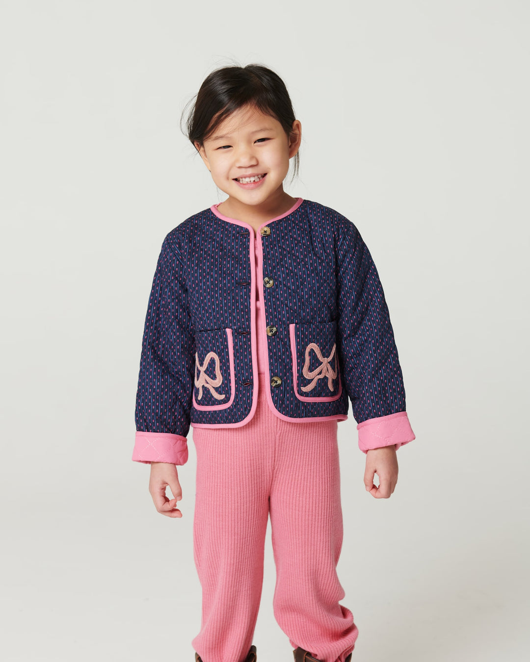 Printet Quiltjakke - Navy Flower Aop
