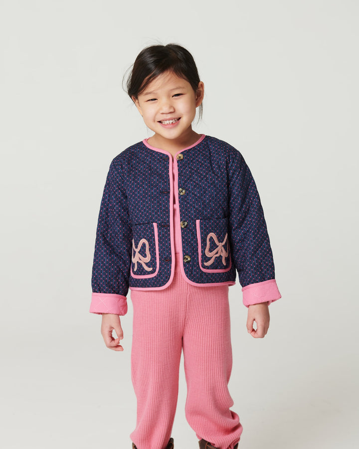 Printet Quiltjakke - Navy Flower Aop