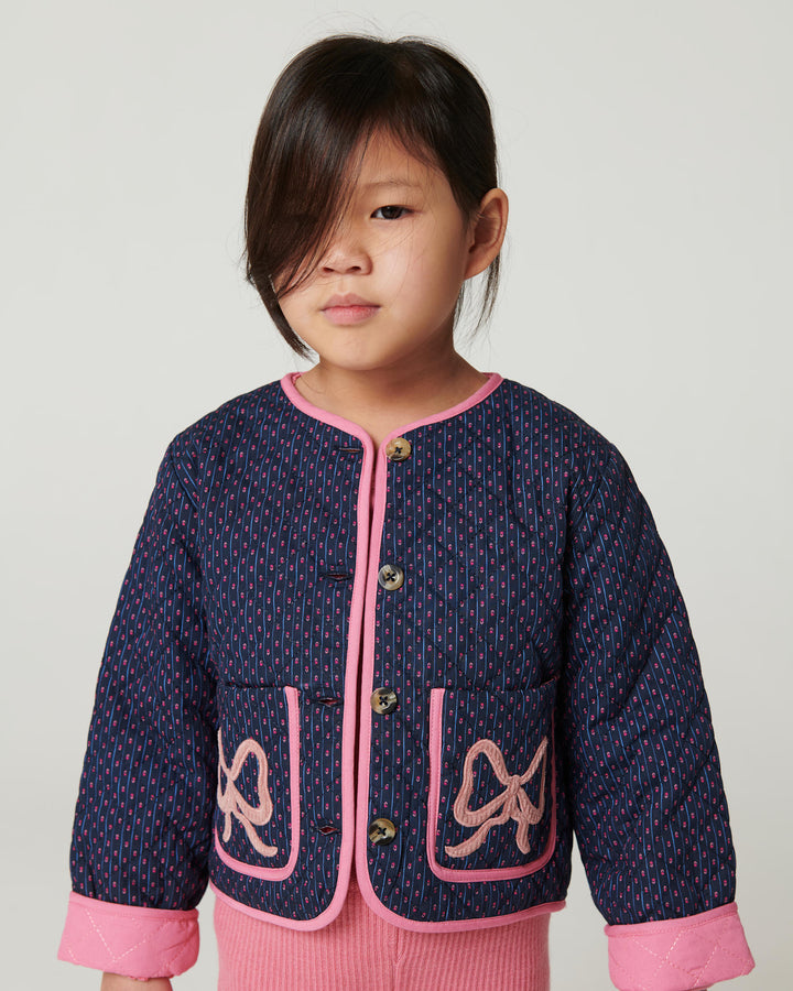Printet Quiltjakke - Navy Flower Aop