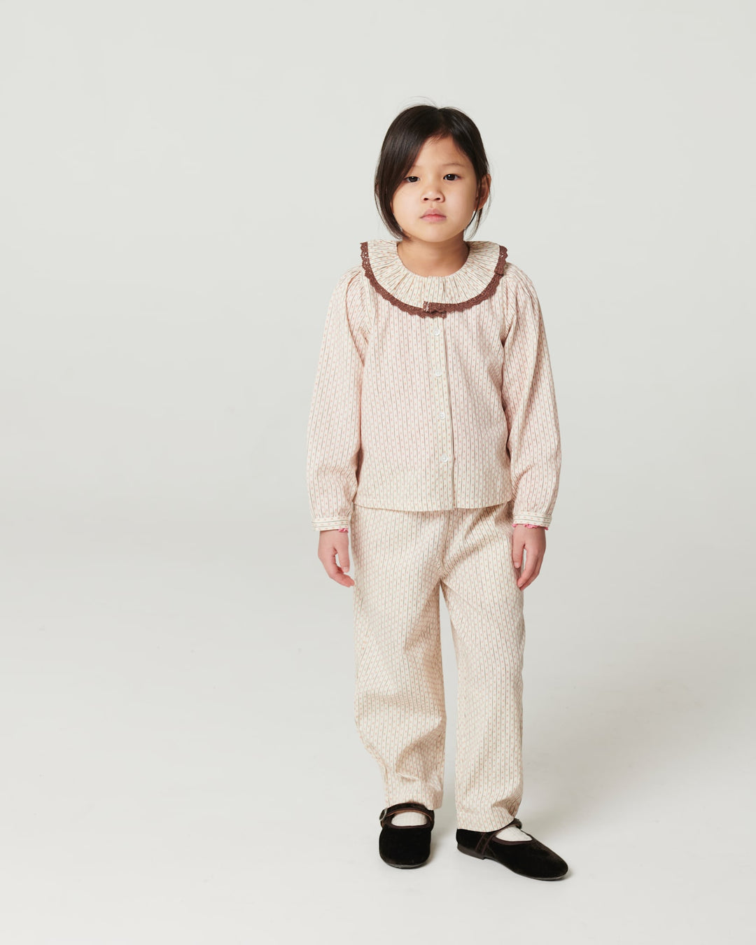Printet Skjolebluse m. Blondekant - Sand Flower Print