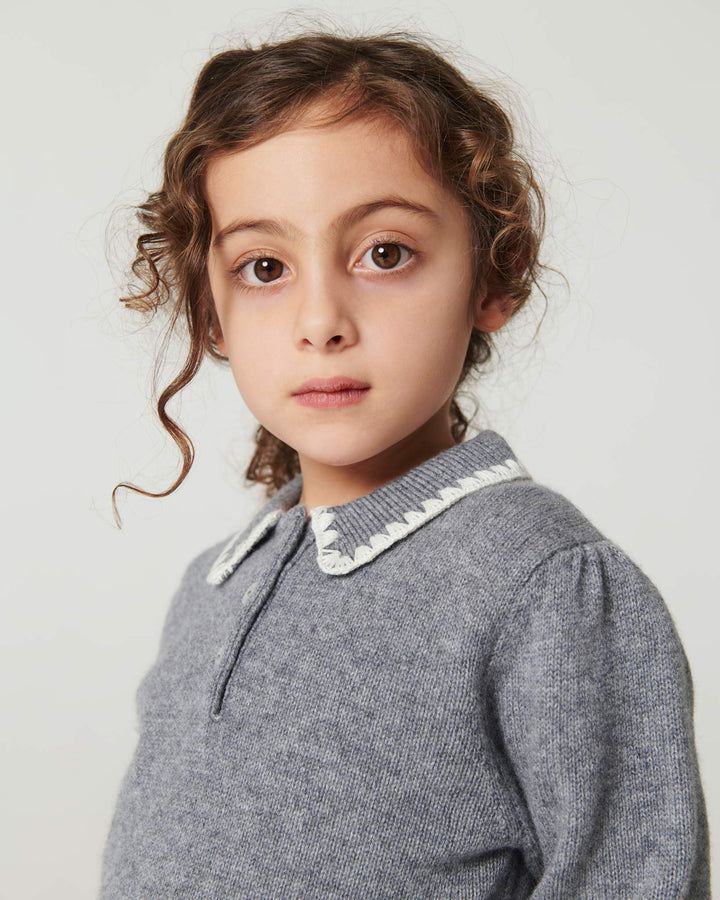 Bluse m. Krave & Deco Detaje - Grey Melange Comb.