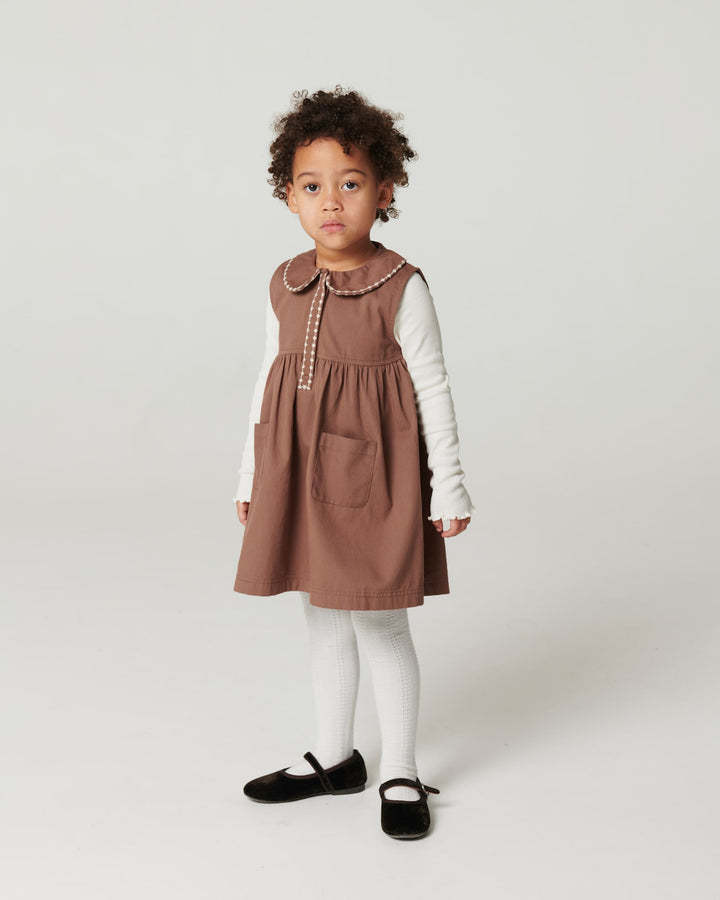 K/Æ Twill Kjole m. Broderi - WALNUT