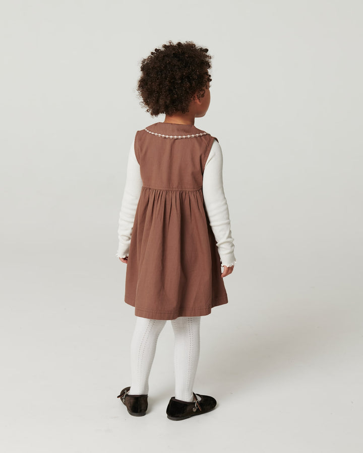 K/Æ Twill Kjole m. Broderi - WALNUT