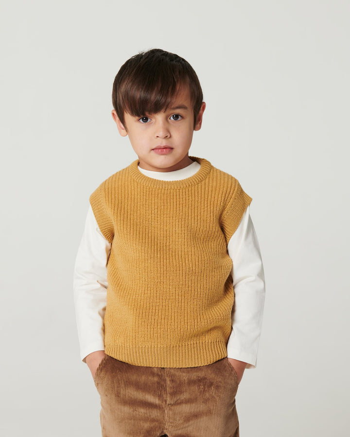 Merino Rib Strikket Vest - Mustard