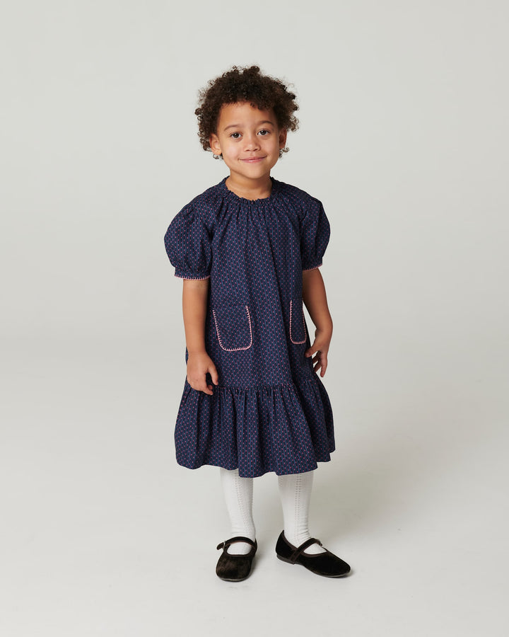 Printet Kjole m. Lommer - Navy Flower Aop
