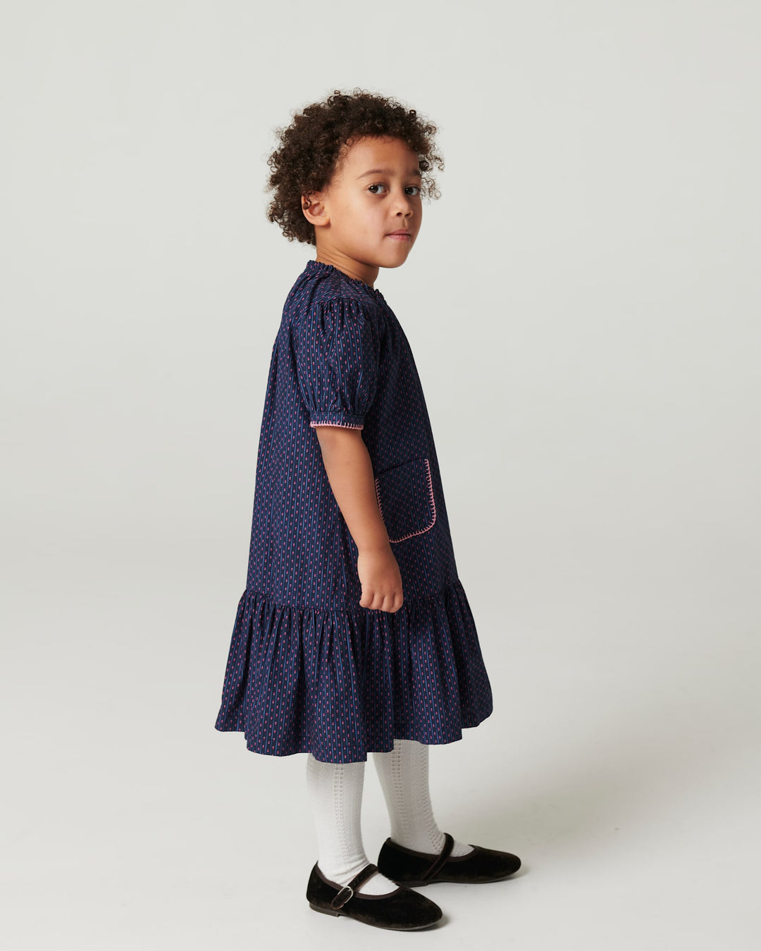 Printet Kjole m. Lommer - Navy Flower Aop
