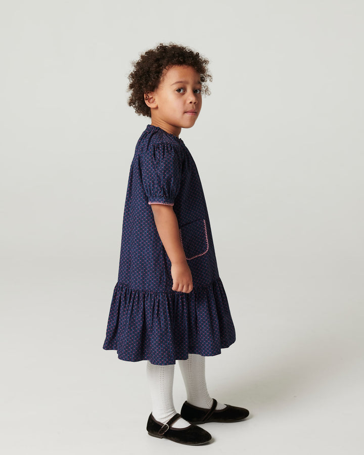 Printet Kjole m. Lommer - Navy Flower Aop