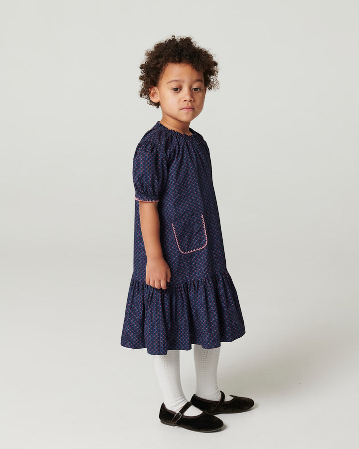 Printet Kjole m. Lommer - Navy Flower Aop