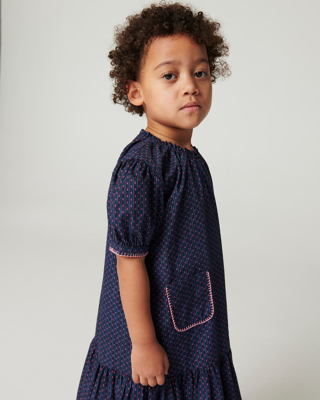 Printet Kjole m. Lommer - Navy Flower Aop