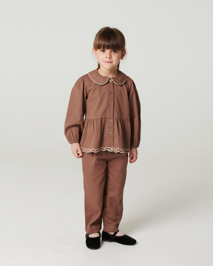Twill bukser m. justerbar talje - Walnut