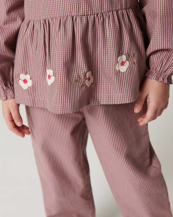 Bluse m. Blomster Broderi - Winter Rose Check Comb.