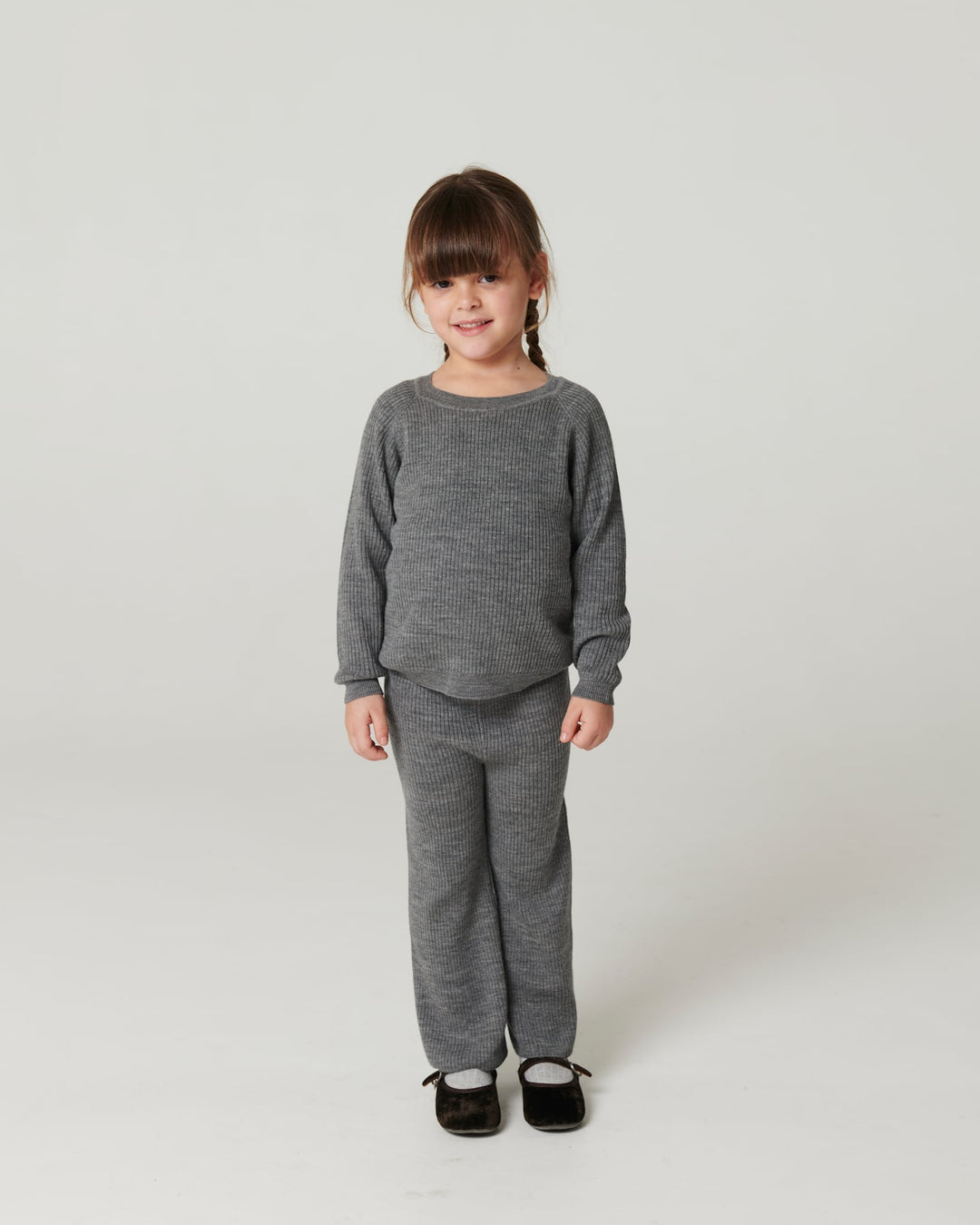 Rib Bukser med Vidde i Merinould - Grey Melange