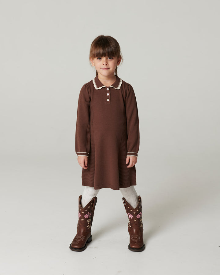 Strikket A-Shape Kjole m. Krave - Walnut Comb.