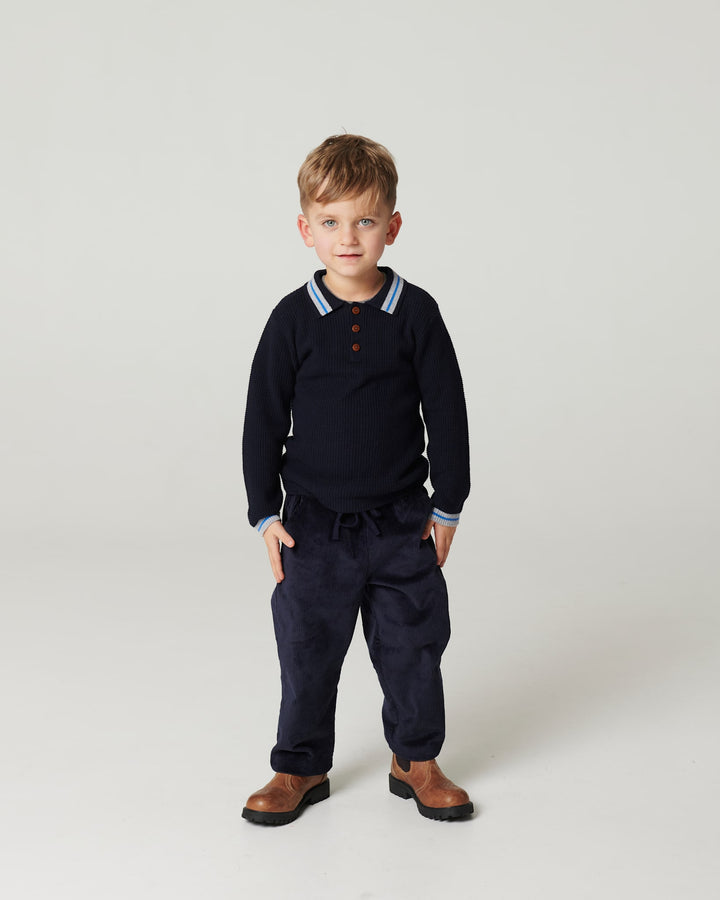 Strikket Vaffelstruktur Polo - Navy Comb.