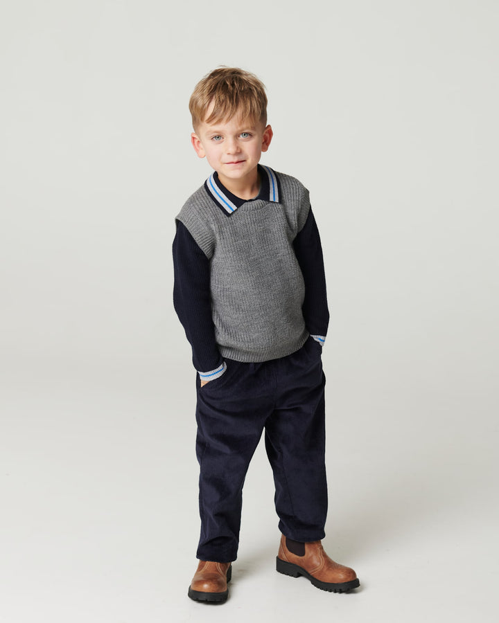 Strikket Vaffelstruktur Polo - Navy Comb.
