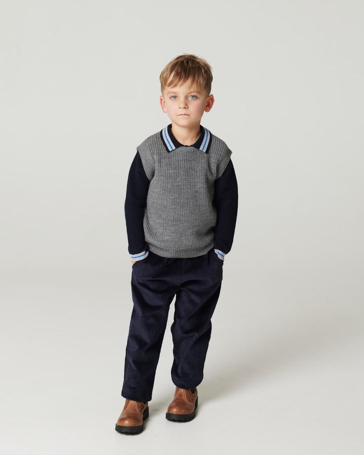 Strikket Vaffelstruktur Polo - Navy Comb.