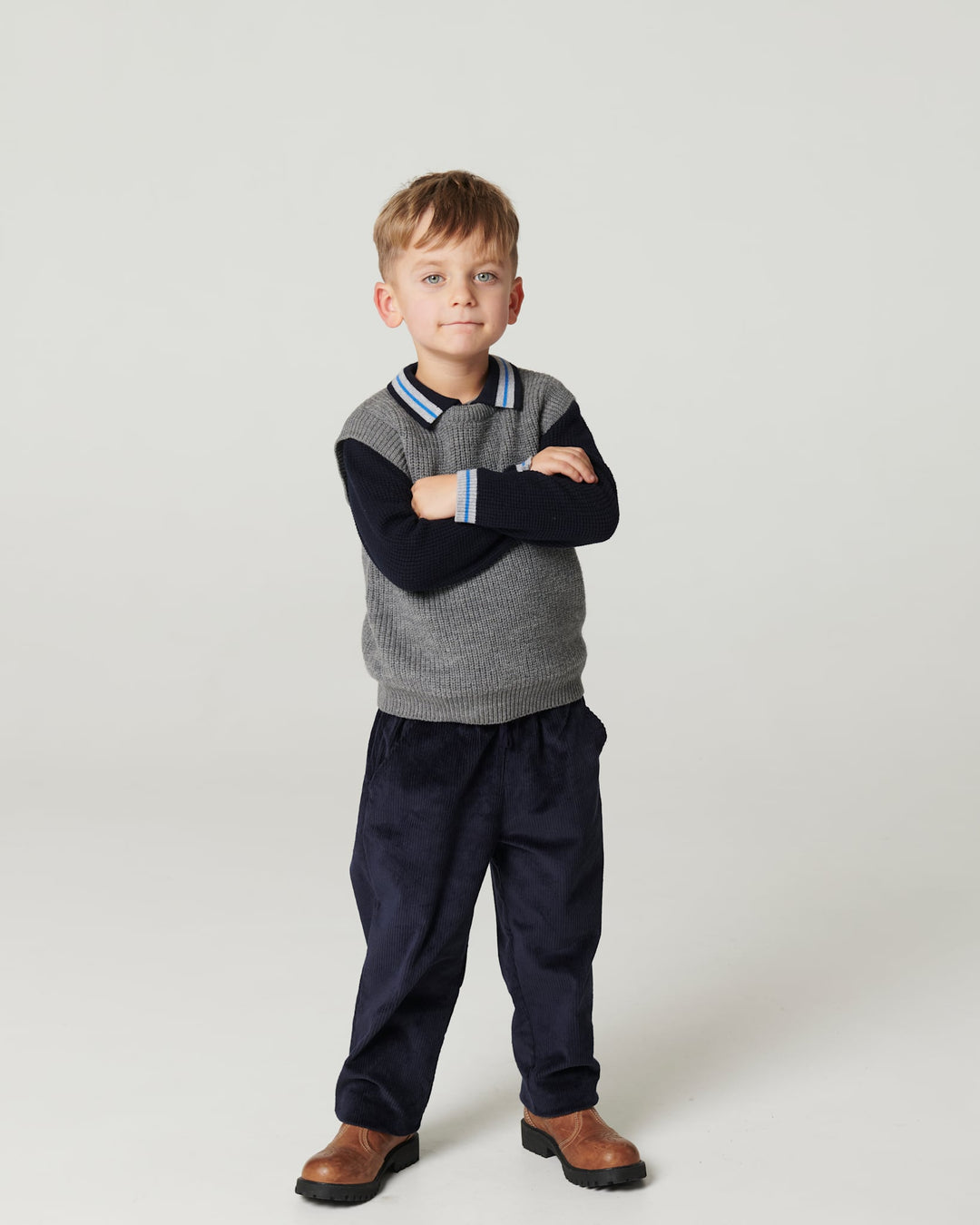 Strikket Vaffelstruktur Polo - Navy Comb.