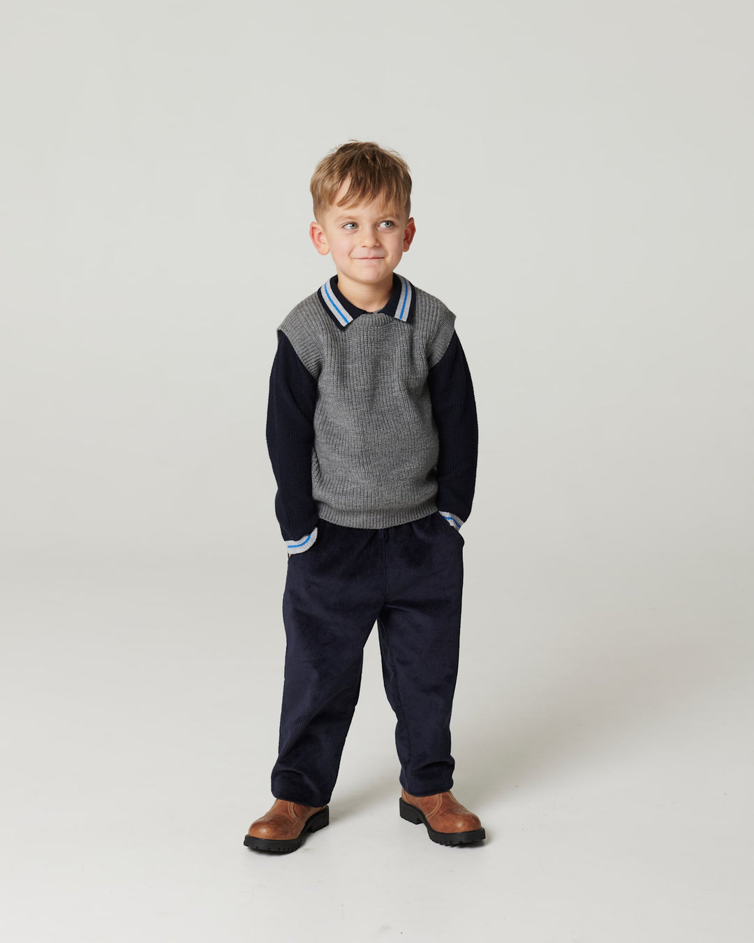 Strikket Vaffelstruktur Polo - Navy Comb.