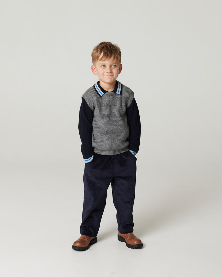 Strikket Vaffelstruktur Polo - Navy Comb.