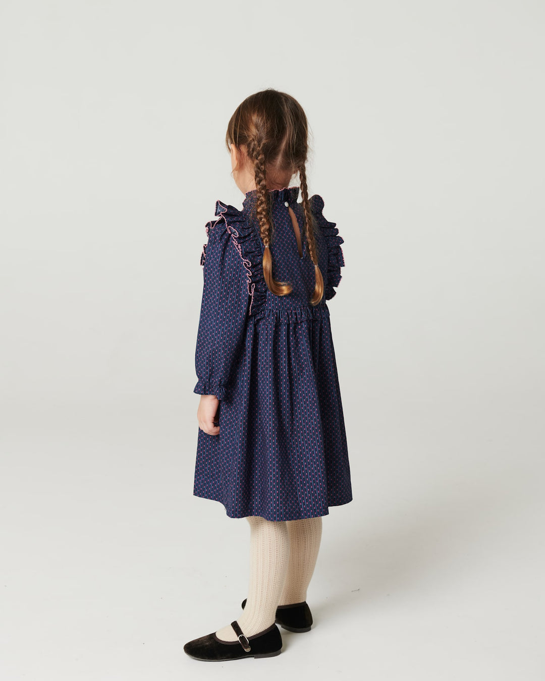 Printed Kjole m. Flæser - Navy Flower Aop