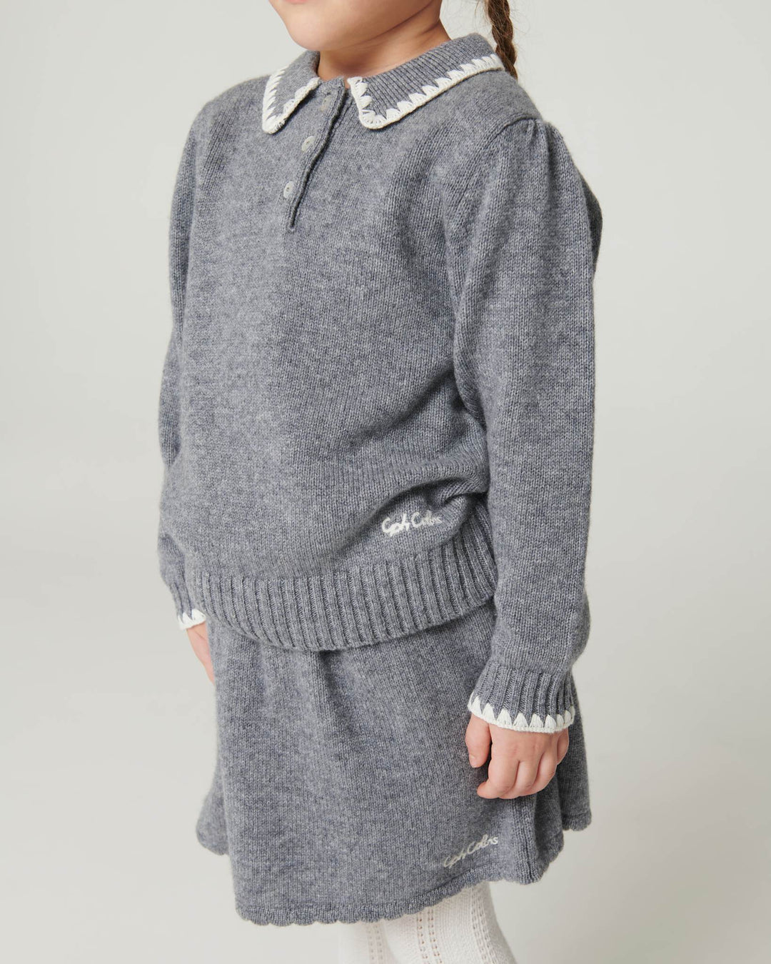 Bluse m. Krave & Deco Detaje - Grey Melange Comb.