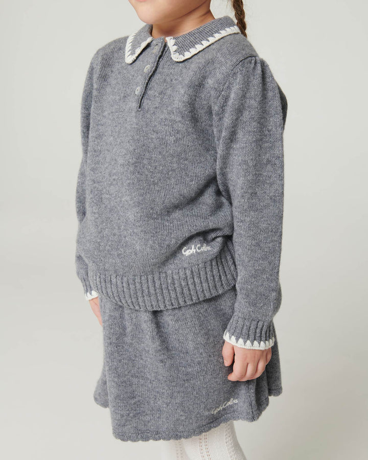 Bluse m. Krave & Deco Detaje - Grey Melange Comb.