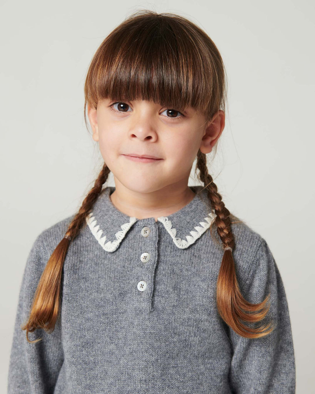 Bluse m. Krave & Deco Detaje - Grey Melange Comb.