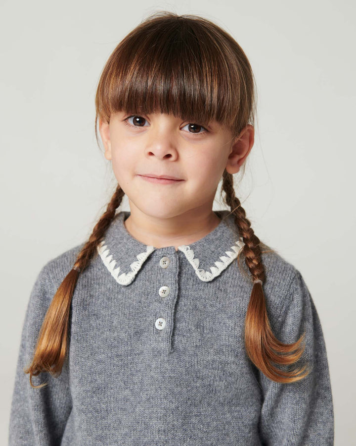 Bluse m. Krave & Deco Detaje - Grey Melange Comb.