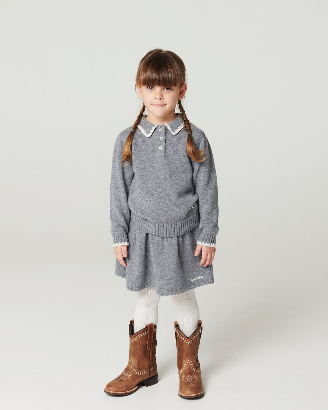 Bluse m. Krave & Deco Detaje - Grey Melange Comb.