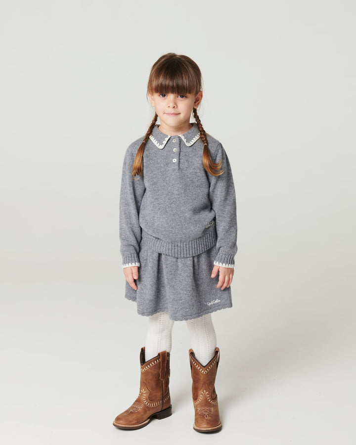 Bluse m. Krave & Deco Detaje - Grey Melange Comb.