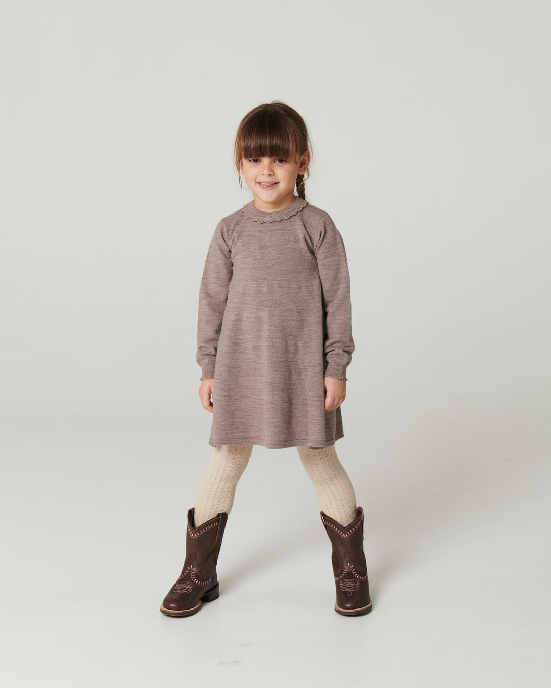 Klassisk Merino Kjole m. Deco Neck - Natural Melange