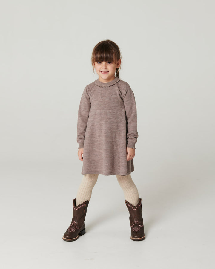 Klassisk Merino Kjole m. Deco Neck - Natural Melange