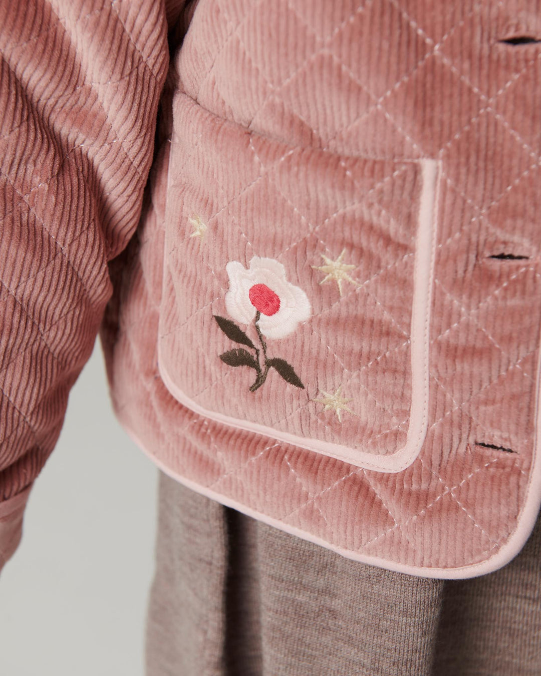 Quilted Fløjlsjakke m. Broderi - Winter Rose