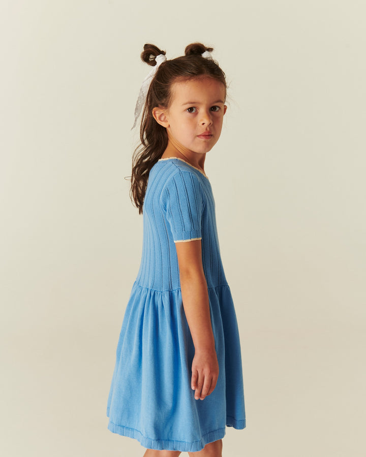 STRIKKET POINTELLE KJOLE - SKY BLUE COMB