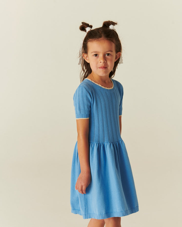 STRIKKET POINTELLE KJOLE - SKY BLUE COMB